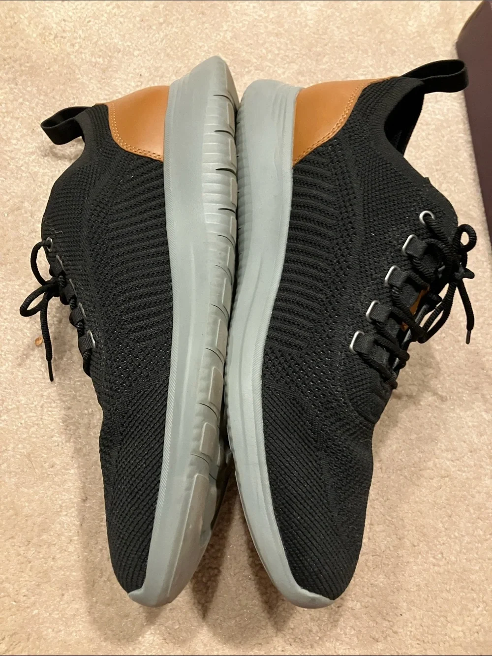 Johnston & Murphy Amherst Black Knit Sneakers with Brown Heel Accent
